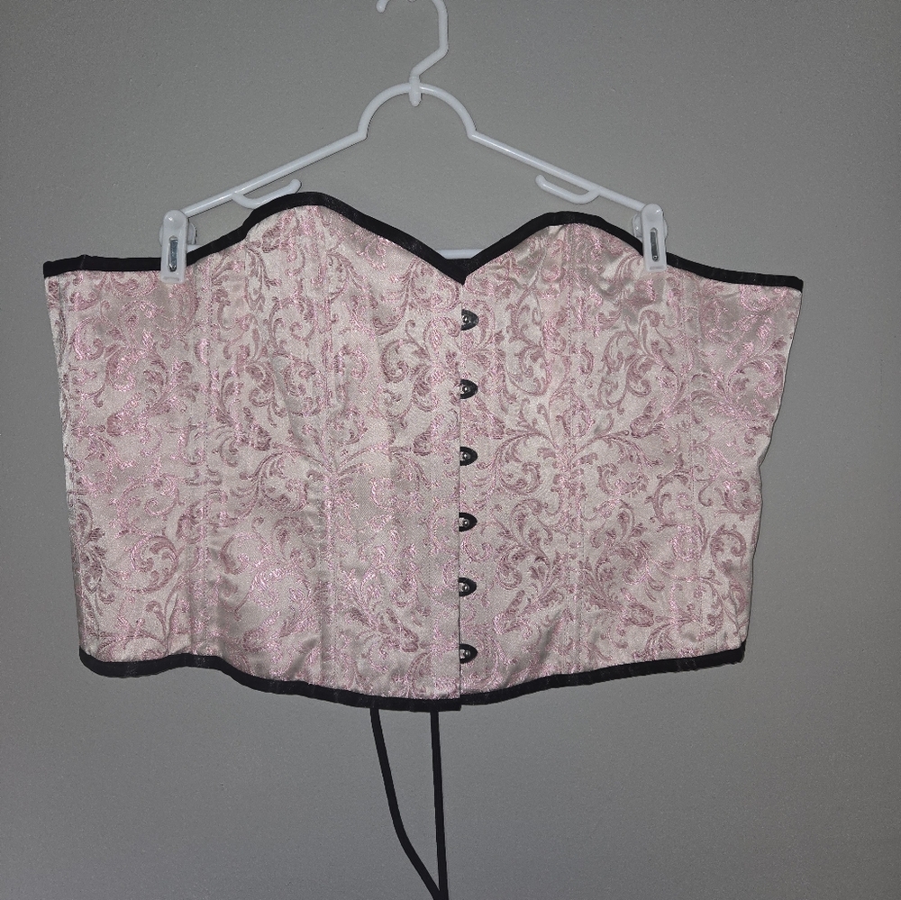 Corset Street Pink Brocade Gothic Burlesque Waist Training Overbust Corset